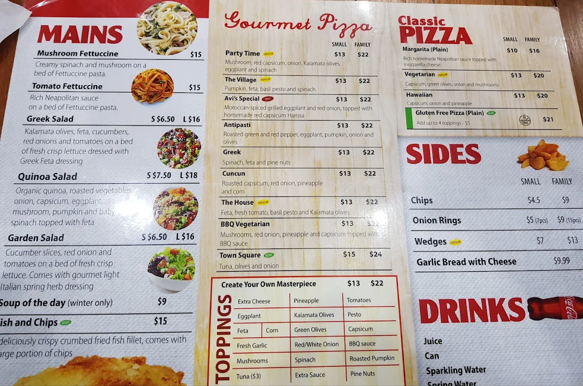 Menu, Pizza O'Clock