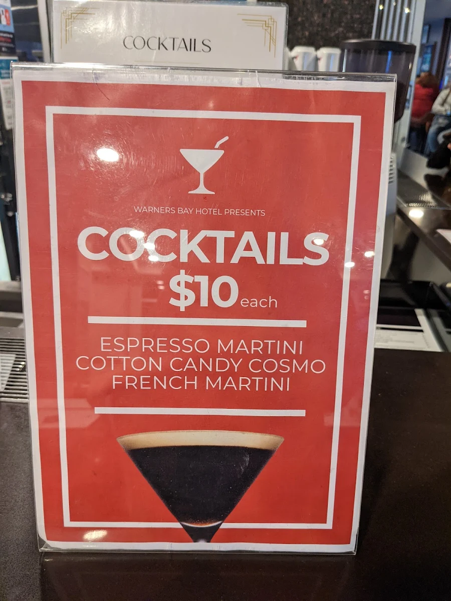 Menu, Warners Bay Hotel