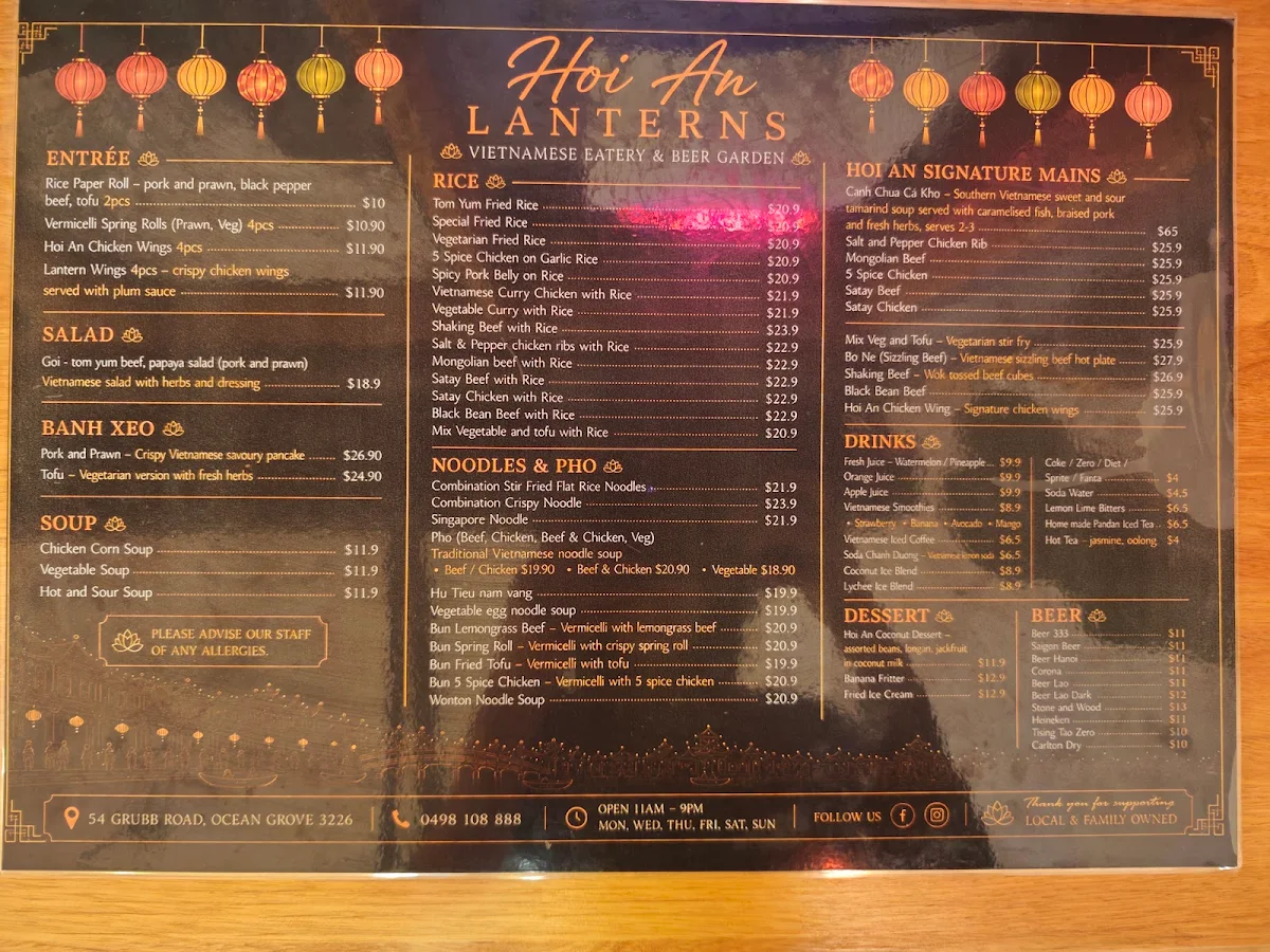 Menu, Hoi An Lanterns Vietnamese Eatery and Beer Garden