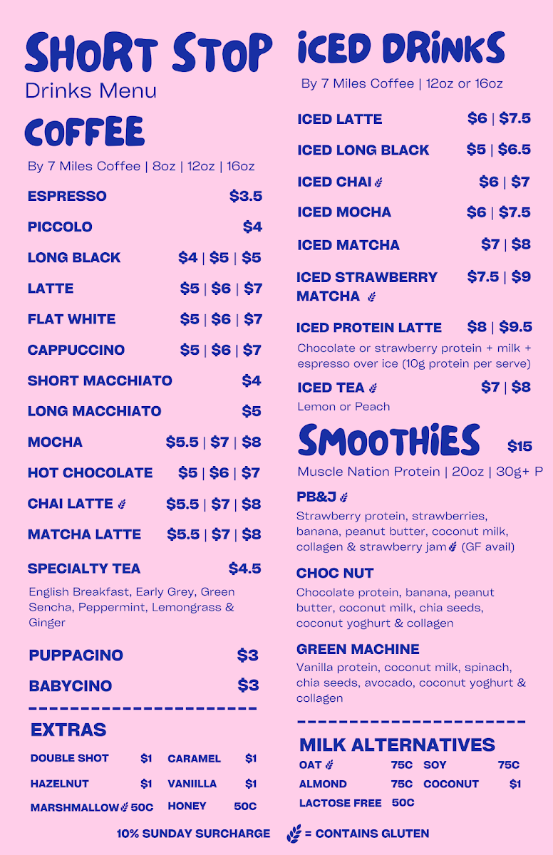 Menu, The Ballpark Portside