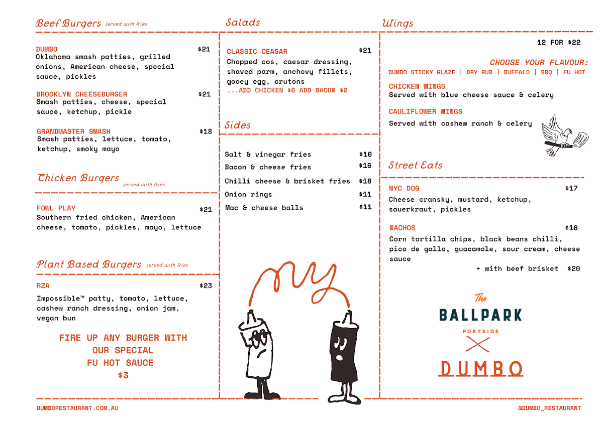 Menu, The Ballpark Portside