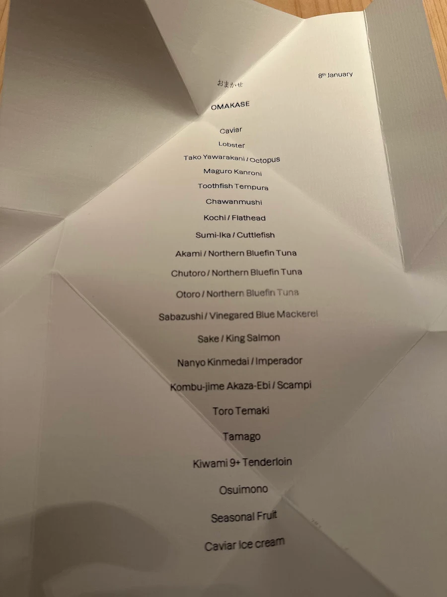 Menu, Sushi Room