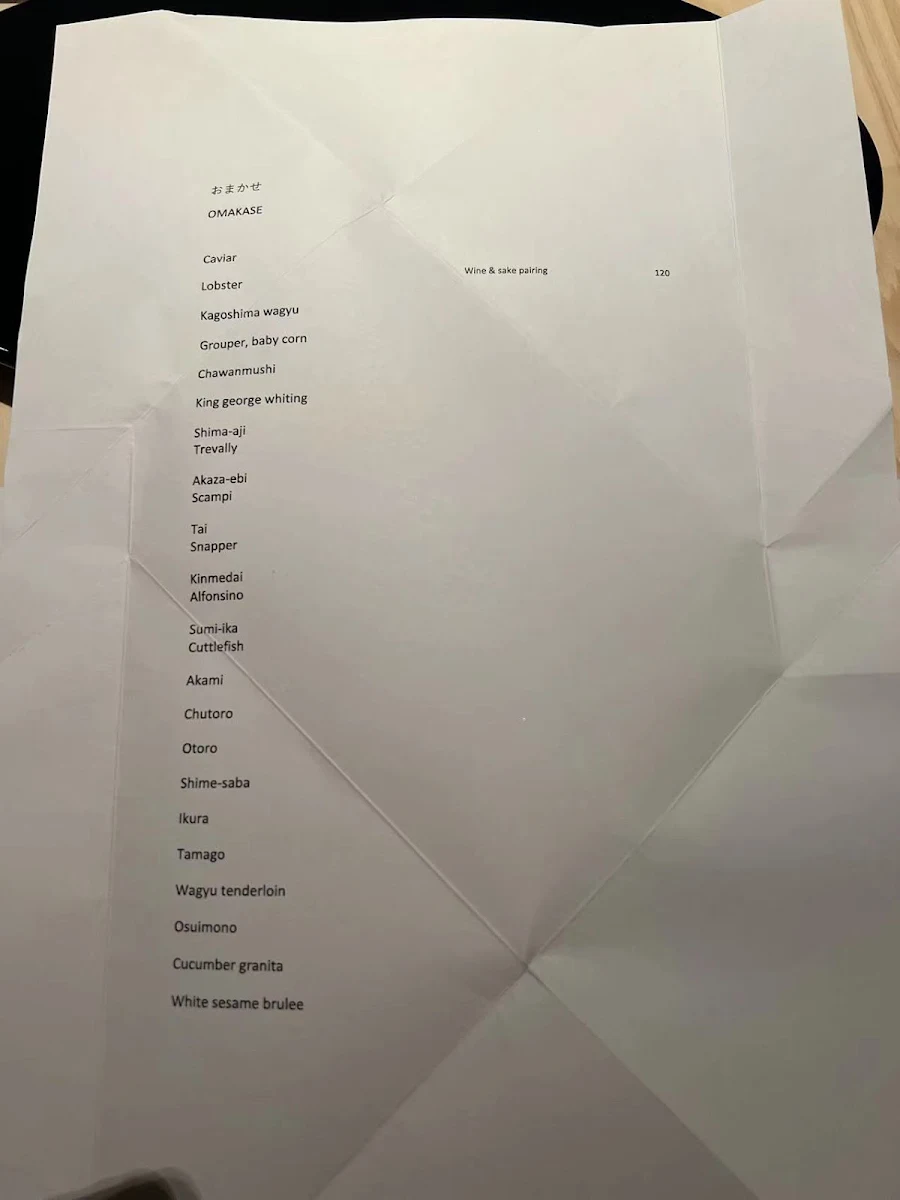 Menu, Sushi Room