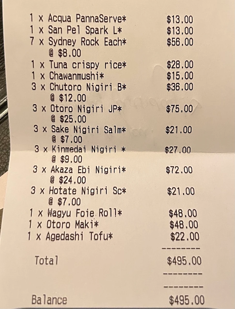 Menu, Sushi Room