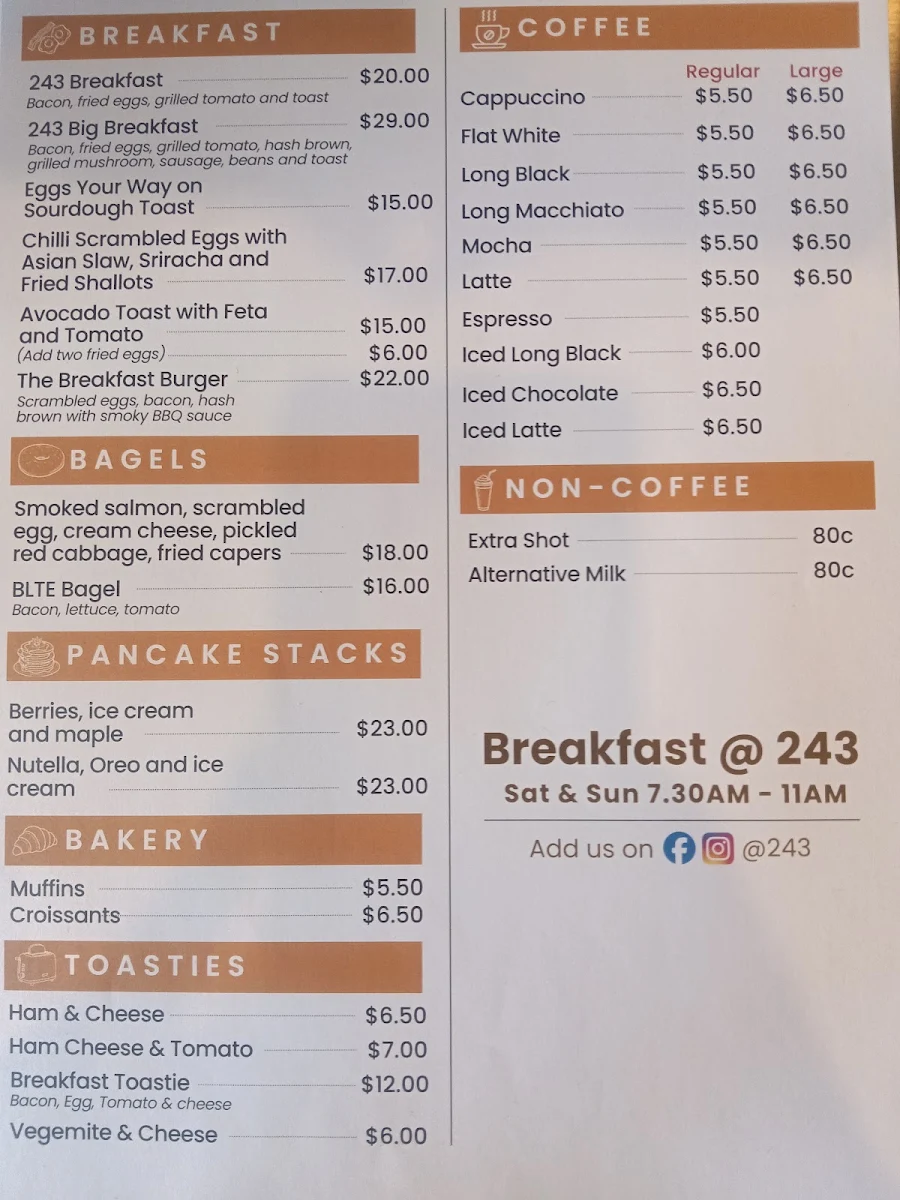 Menu, The Daily Fix @ Two40Three