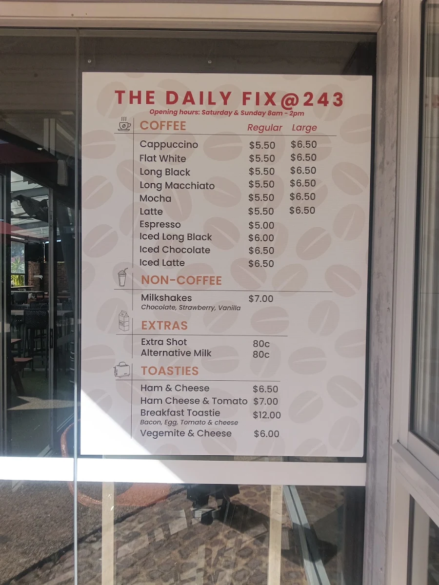 Menu, The Daily Fix @ Two40Three