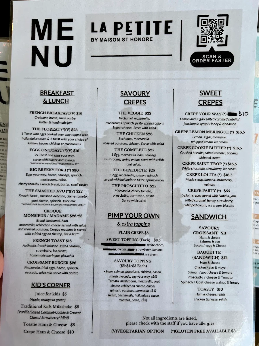 Menu, La Petite