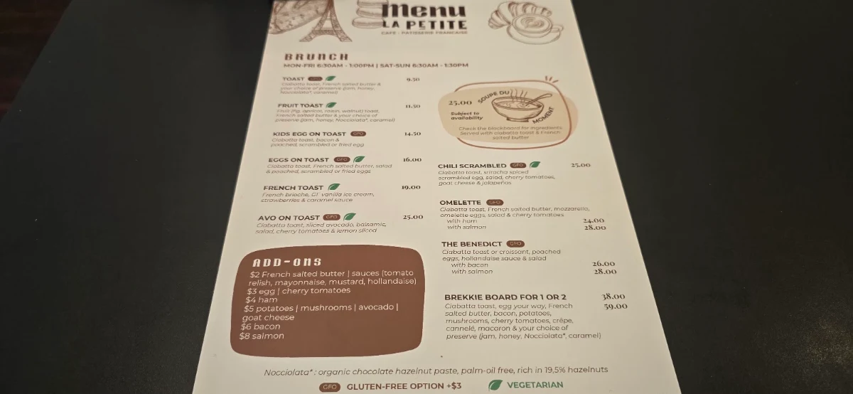 Menu, La Petite