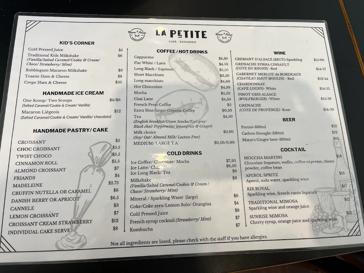 Menu, La Petite