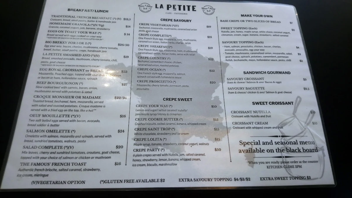 Menu, La Petite