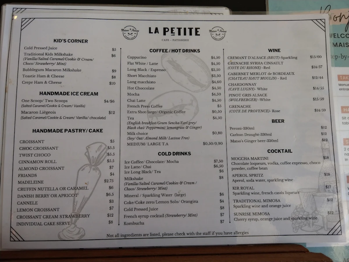 Menu, La Petite