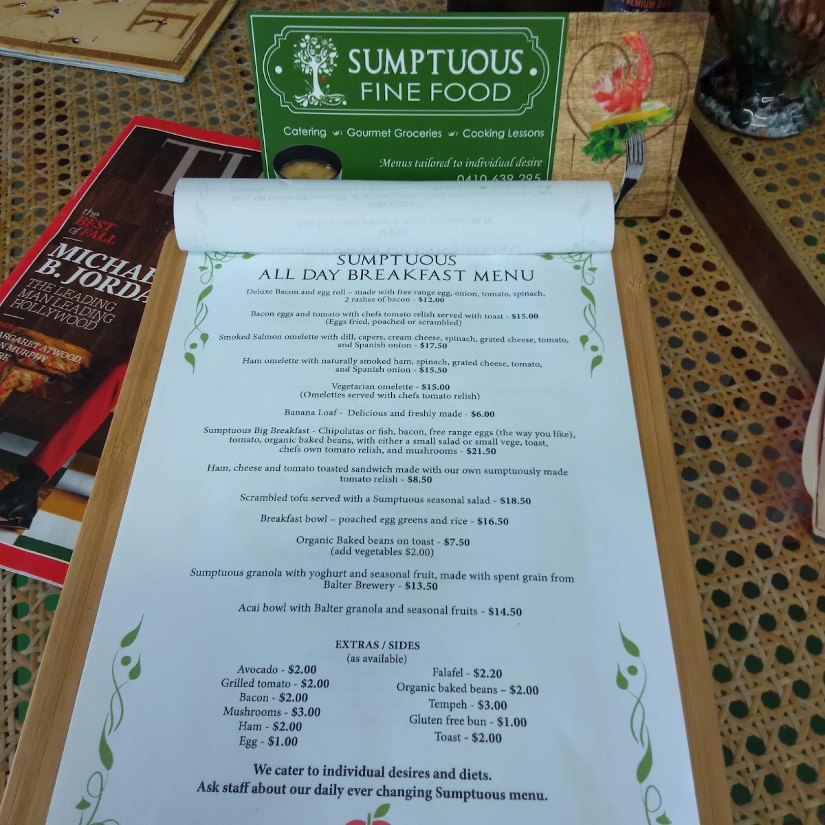 Menu, Sumptuous Fine Food