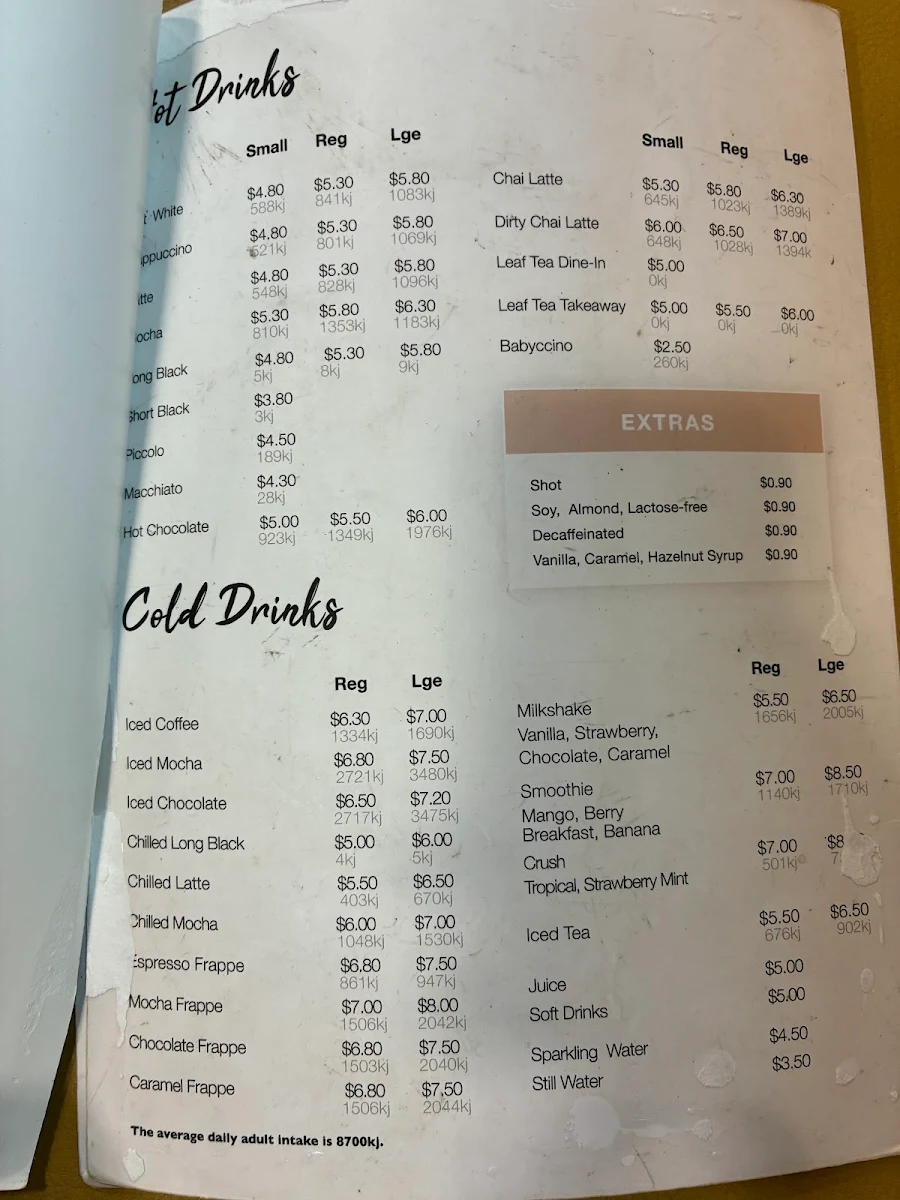 Menu, The Coffee Emporium Willows