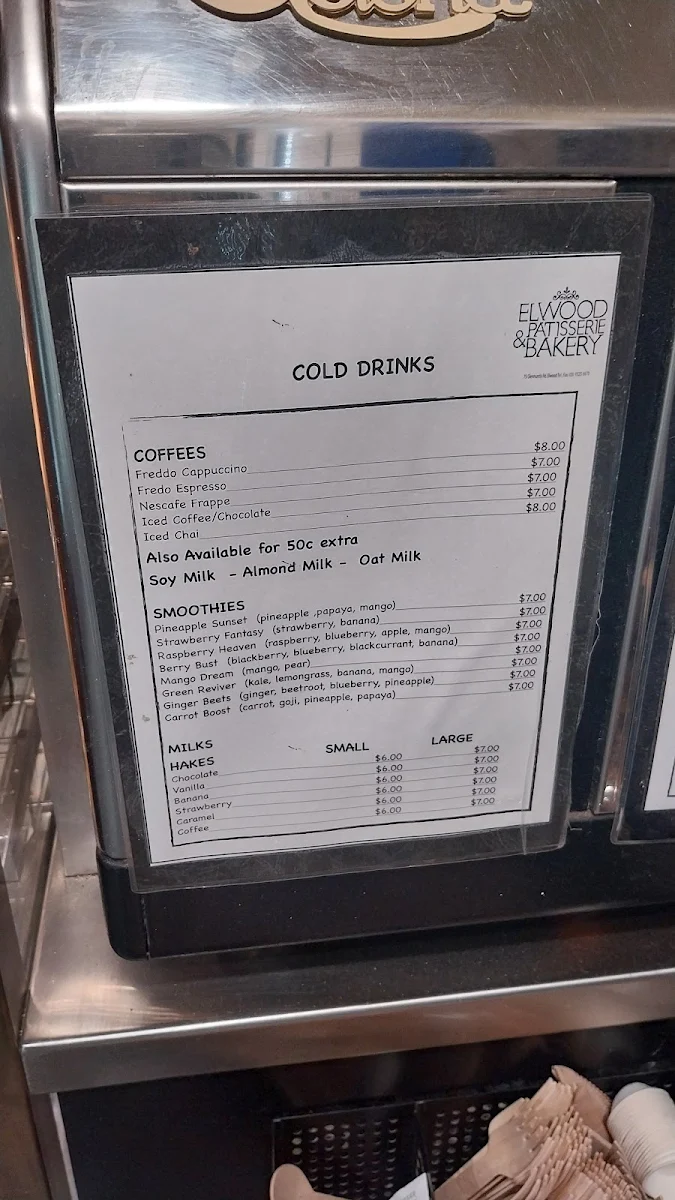 Menu, Elwood Patisserie & Bakery