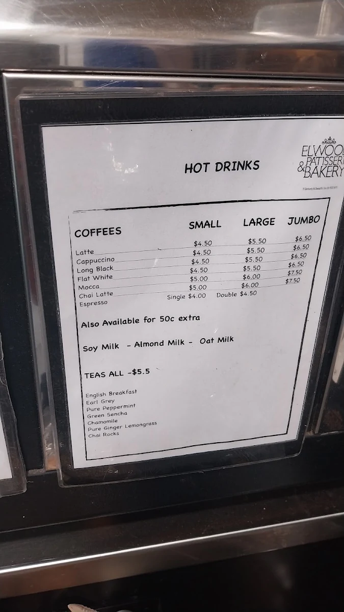 Menu, Elwood Patisserie & Bakery