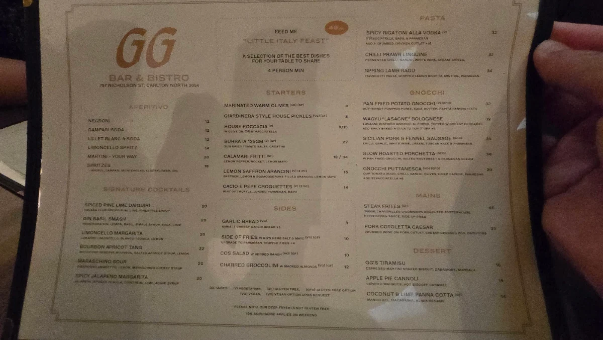Menu, Good Gnocchi