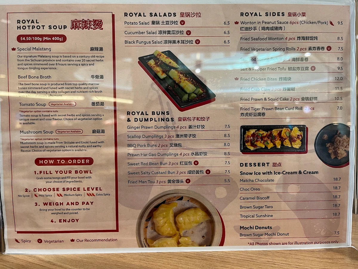 Menu, Royal Pot