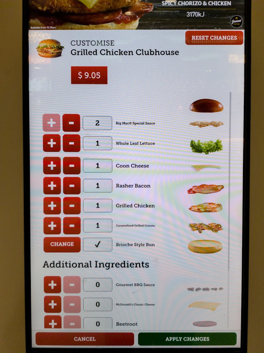 Menu, McDonald's Crown Perth