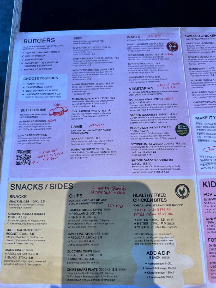 Menu, Grill'd Burgers - Point Cook