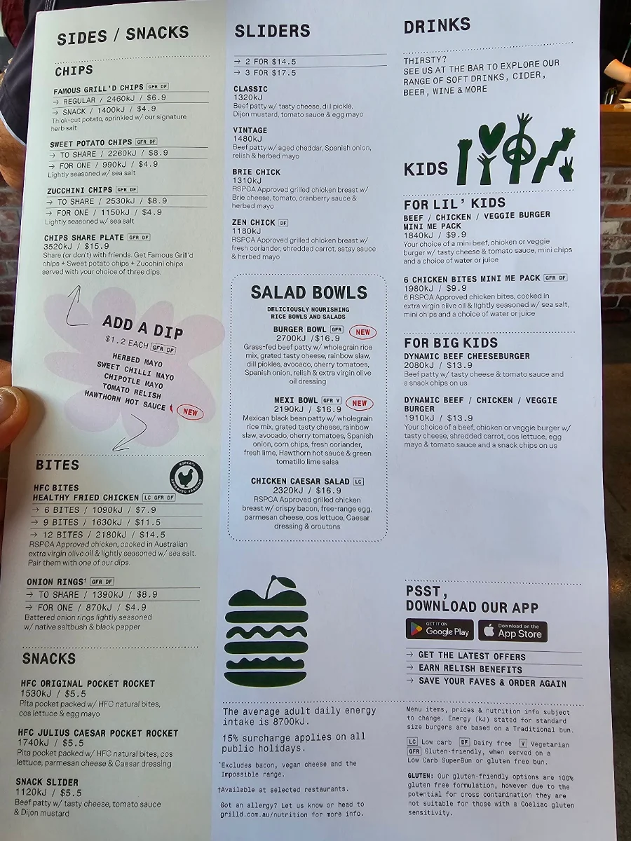 Menu, Grill'd Burgers - Point Cook