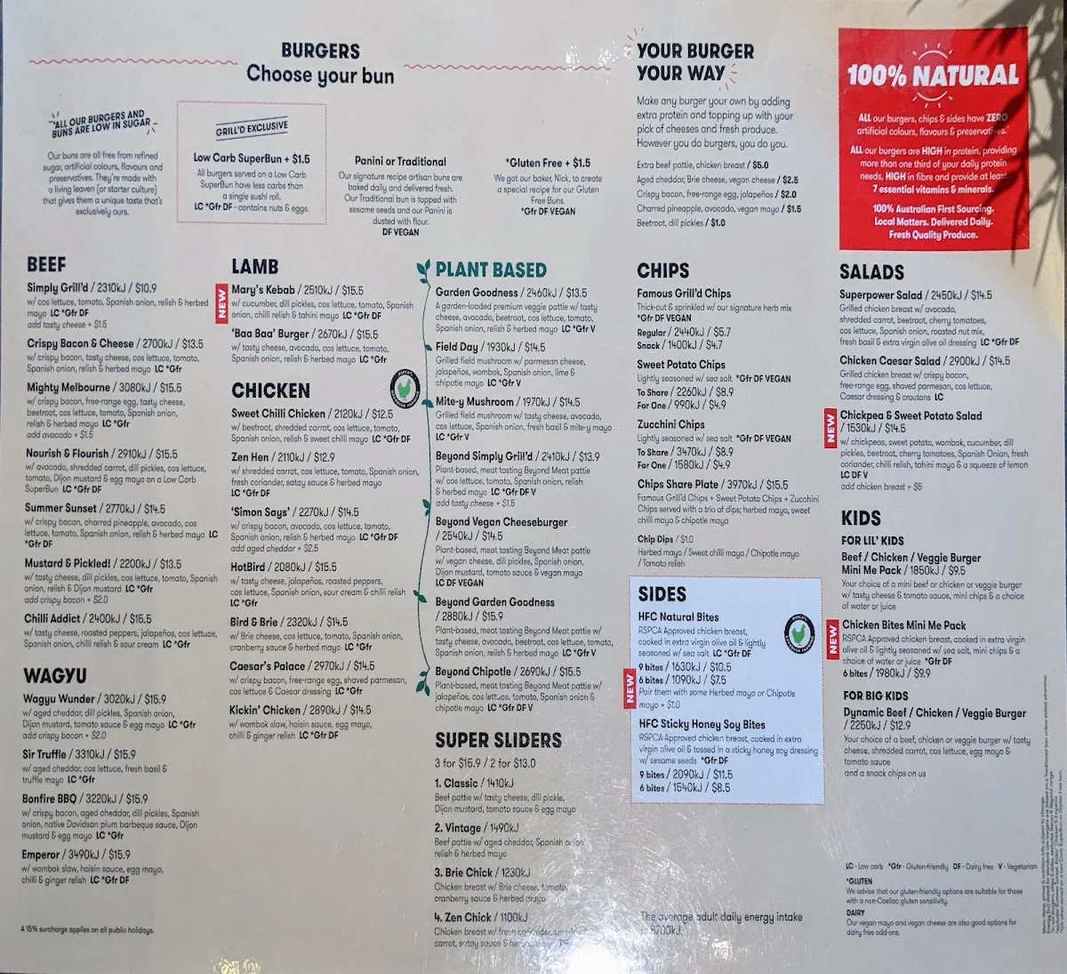 Menu, Grill'd Burgers - Point Cook