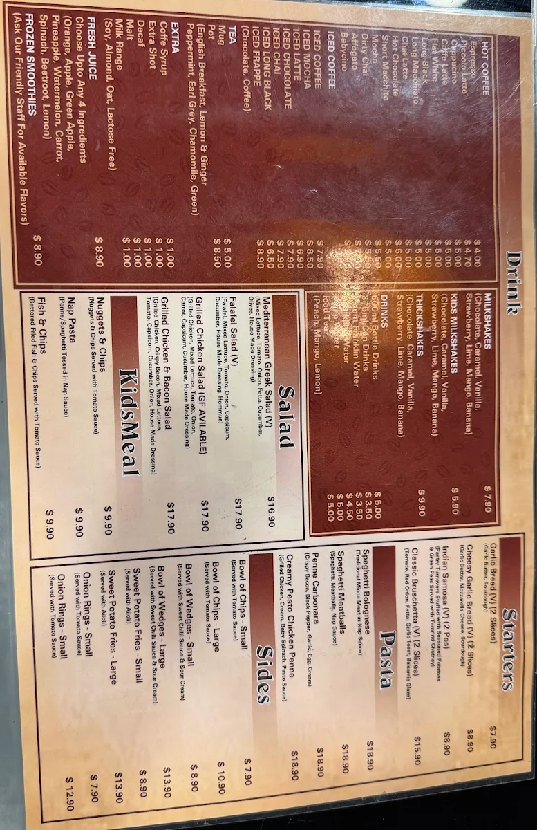 Menu, St Agnes Cafe