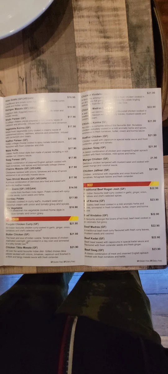 Menu, Bollywood Stories Indian Restaurant