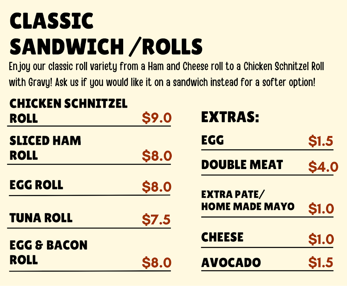 Menu, Huong Bakery