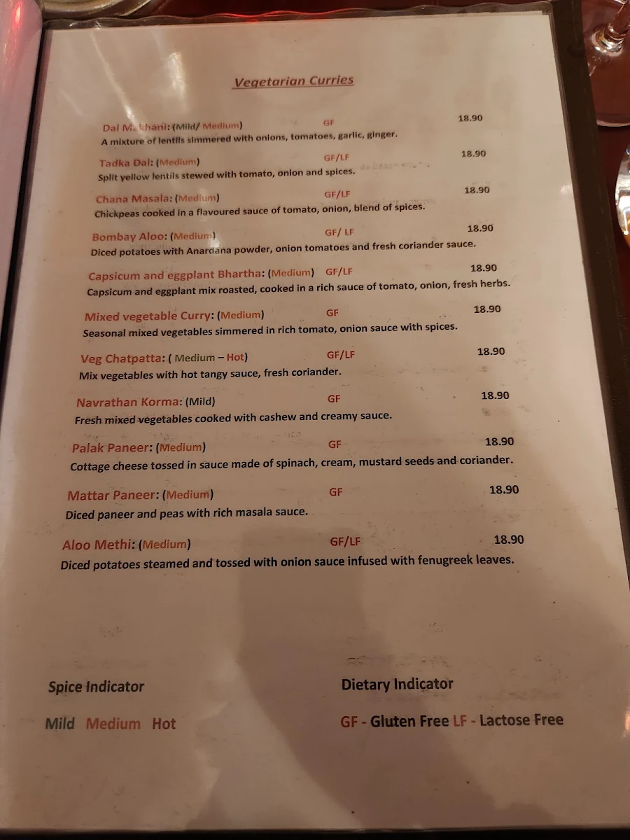 Menu, Tandoori Spice