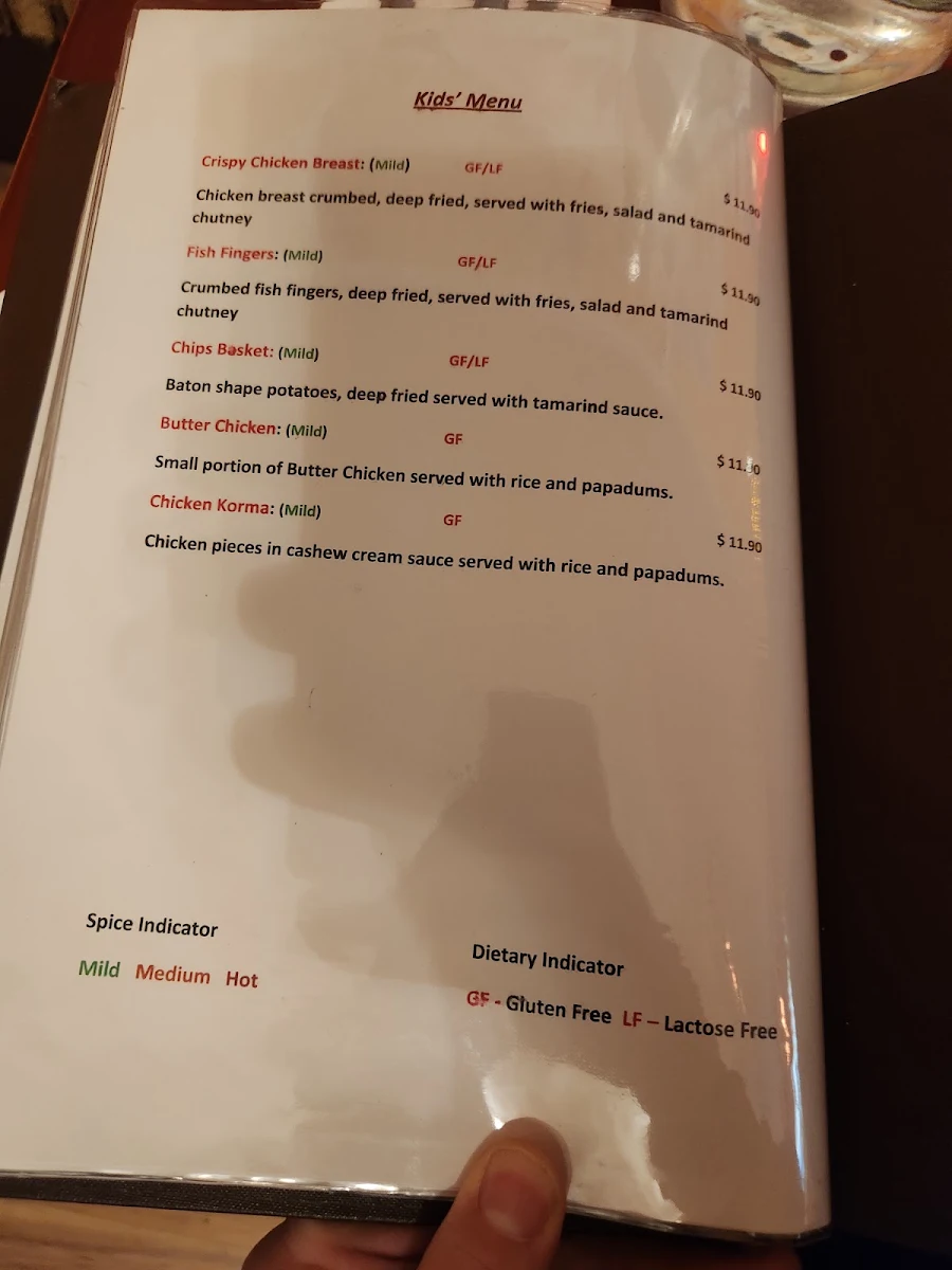 Menu, Tandoori Spice