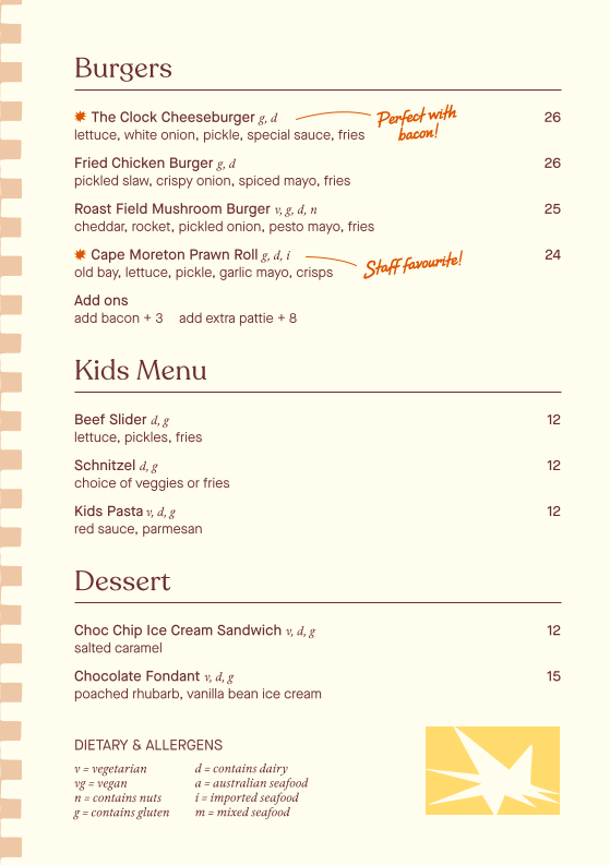 Menu, The Clock