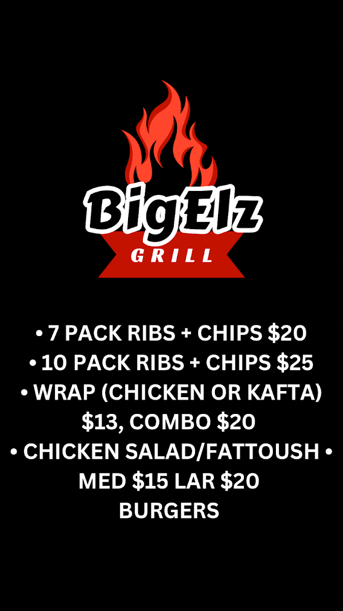 Menu, Big Elz Grill