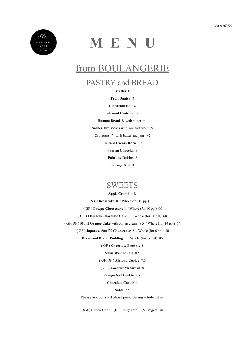 Menu, Chezest Cafe