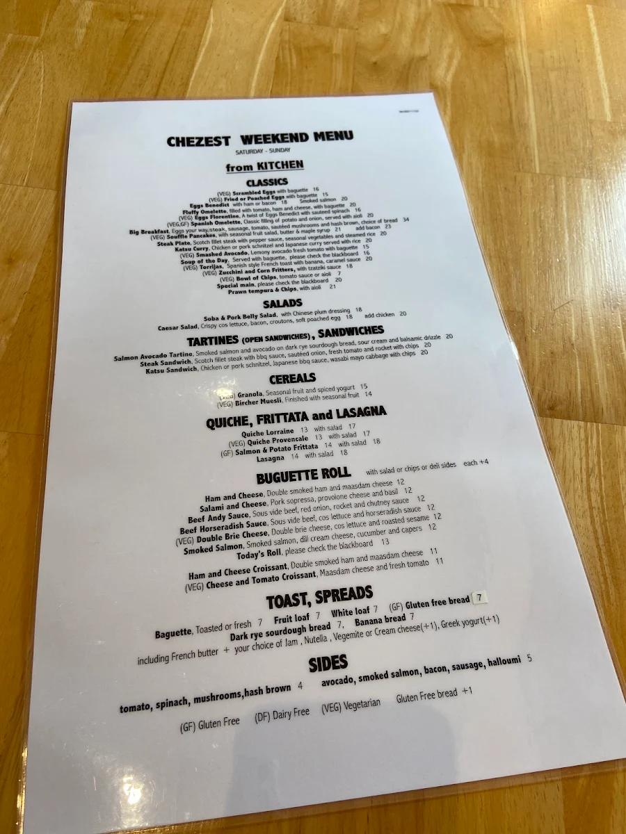 Menu, Chezest Cafe