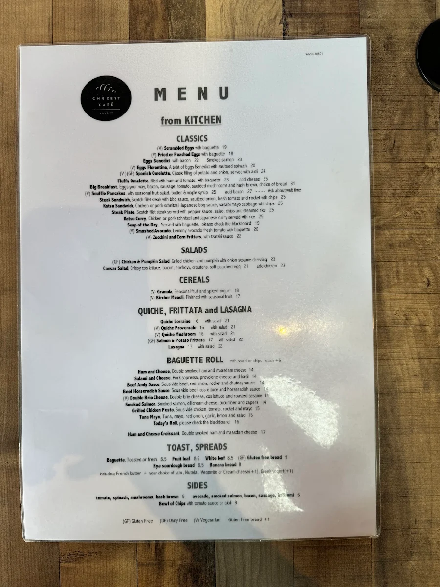 Menu, Chezest Cafe