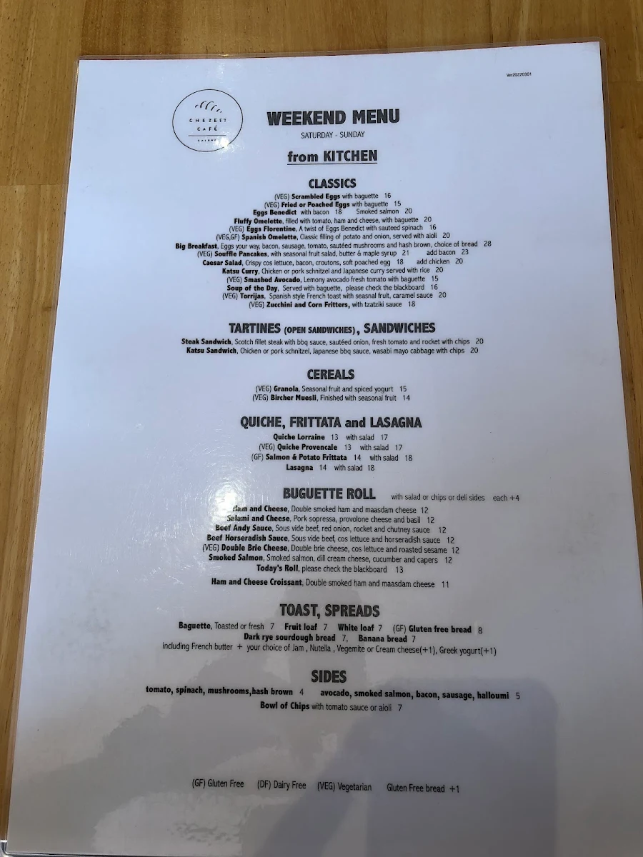 Menu, Chezest Cafe