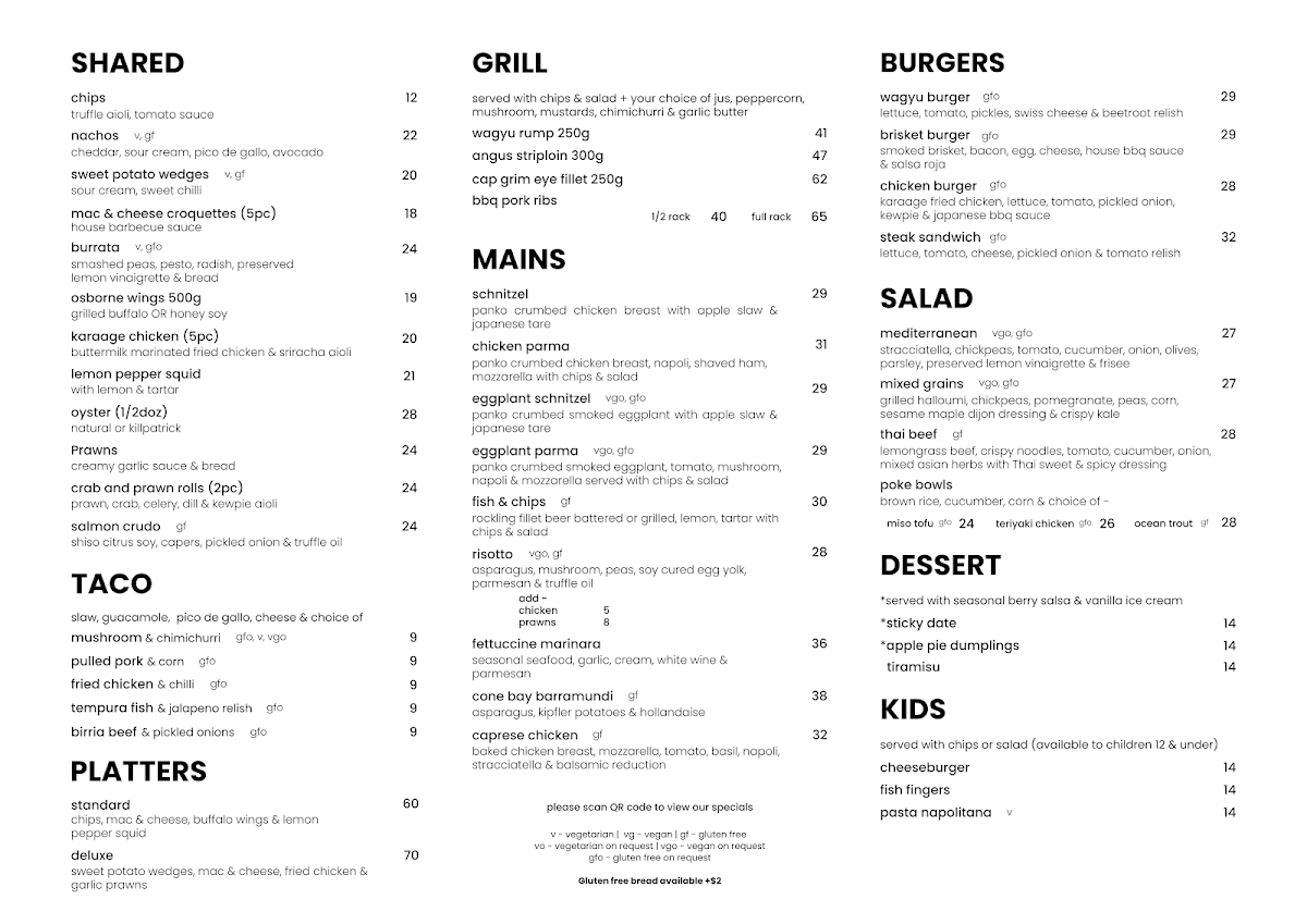 Menu, The Osborne Rooftop & Bar