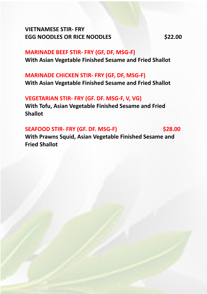 Menu, Halcyon Nest Vietnamese Restaurant