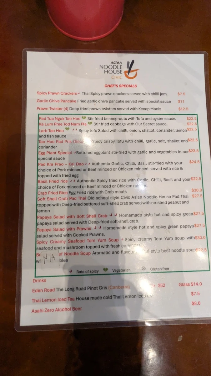 Menu, Civic Asian Noodle House