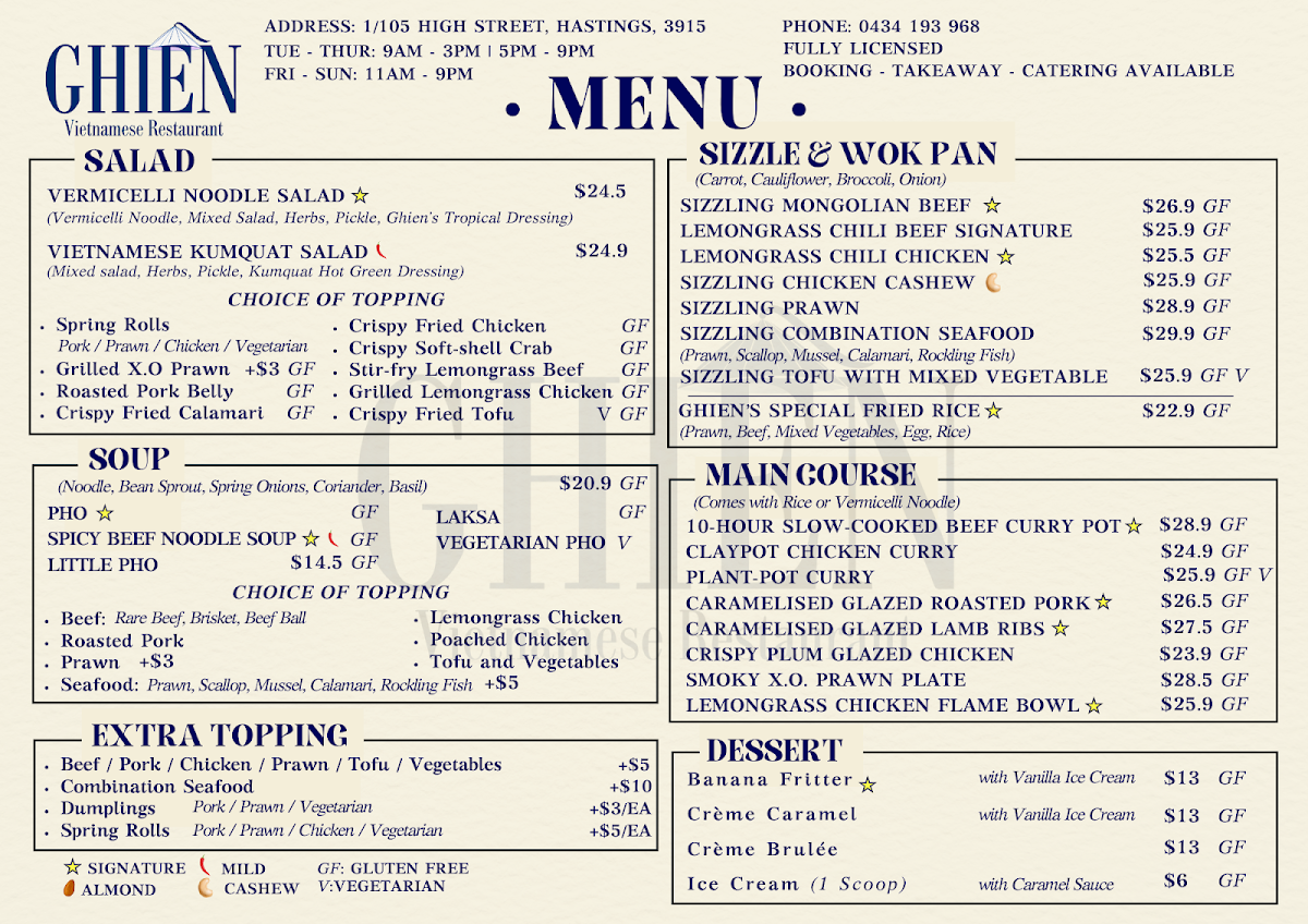 Menu, Ghien