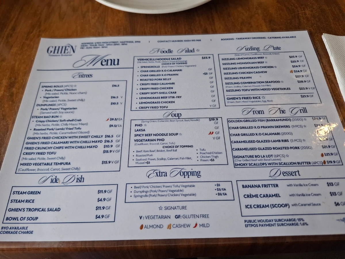 Menu, Ghien