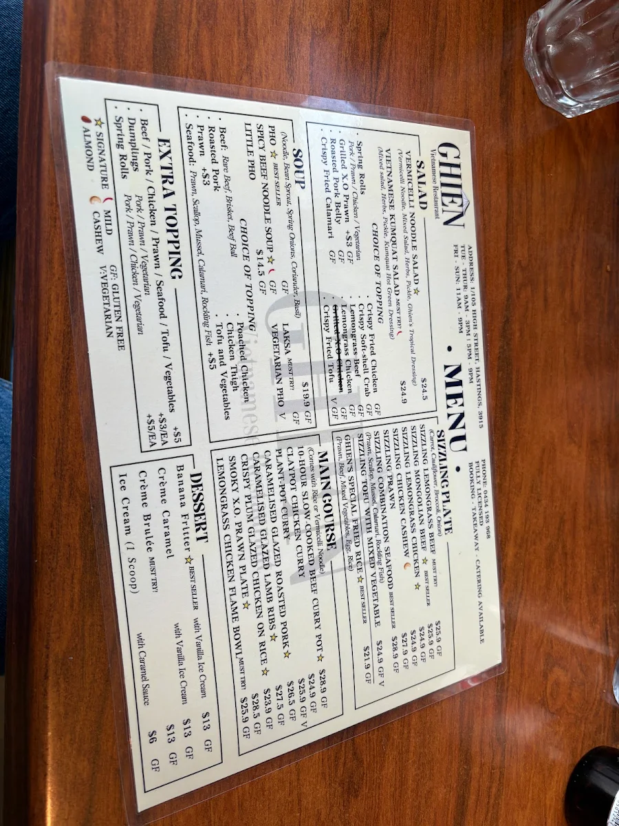 Menu, Ghien