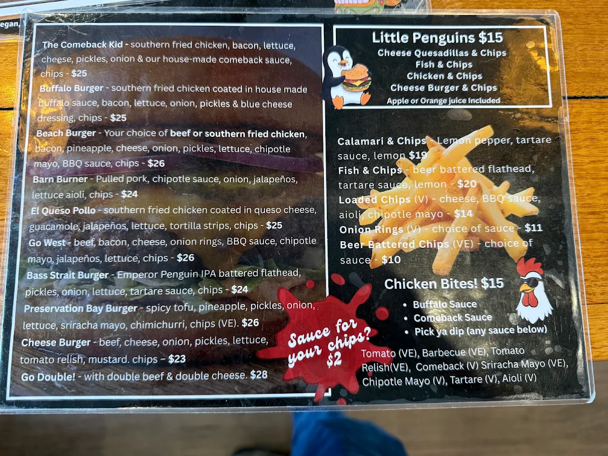 Menu, Penguin Beer Co