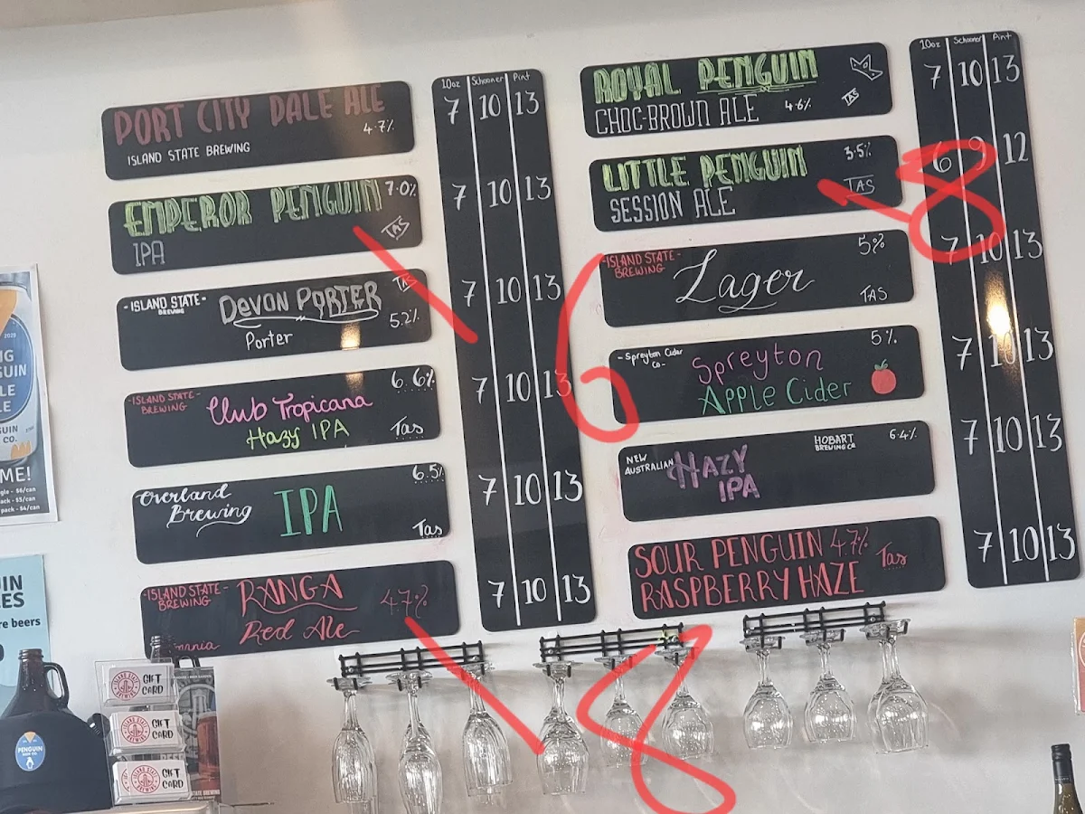 Menu, Penguin Beer Co
