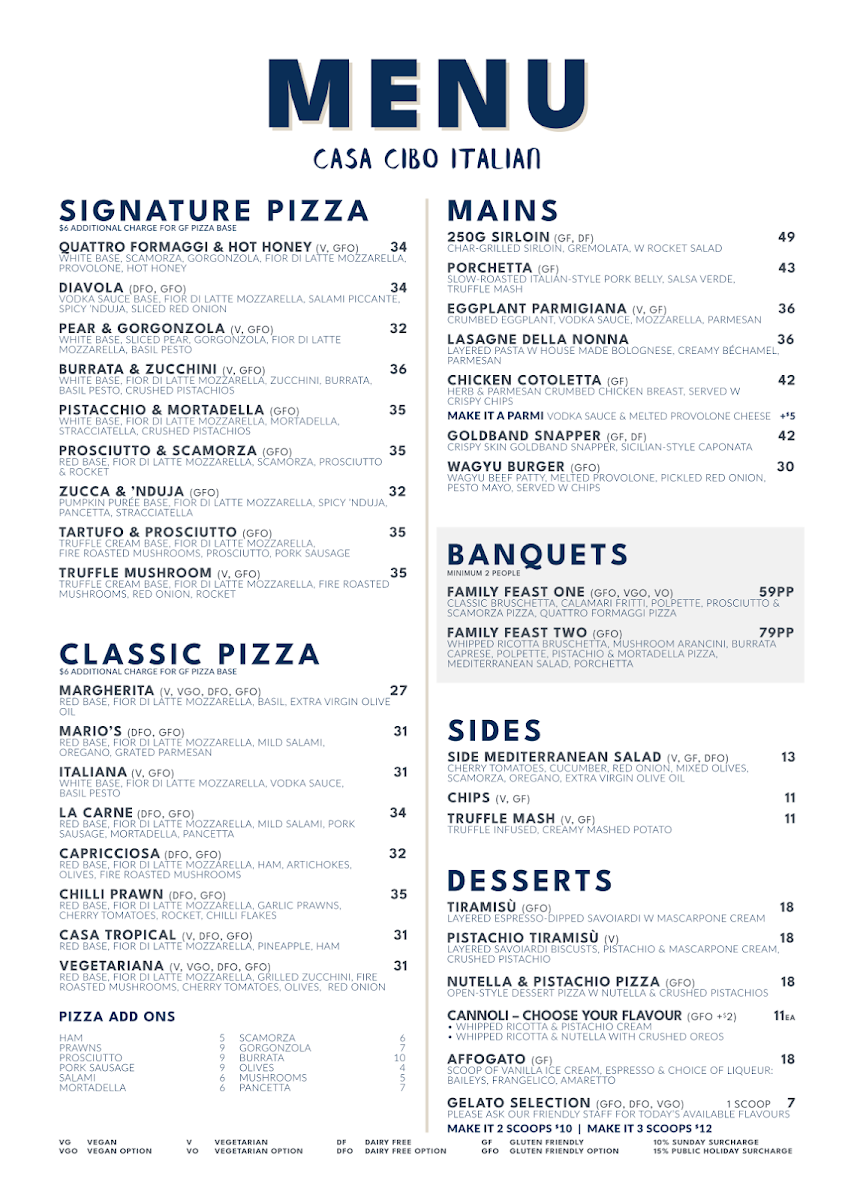Menu, Casa Cibo