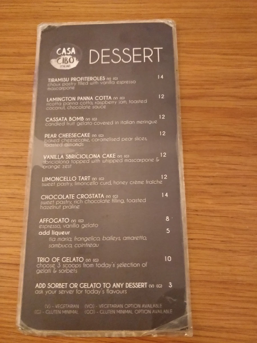 Menu, Casa Cibo