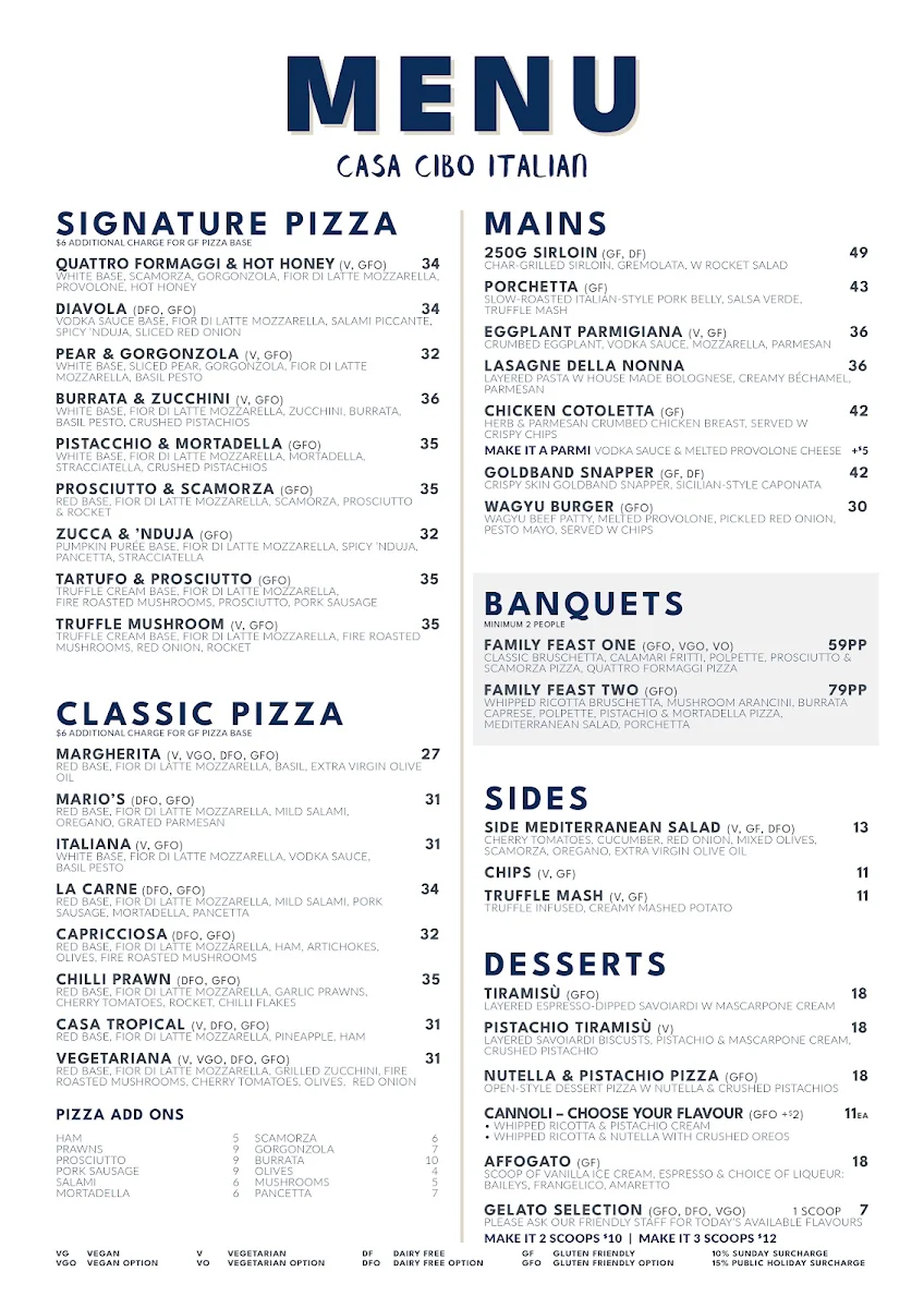 Menu, Casa Cibo