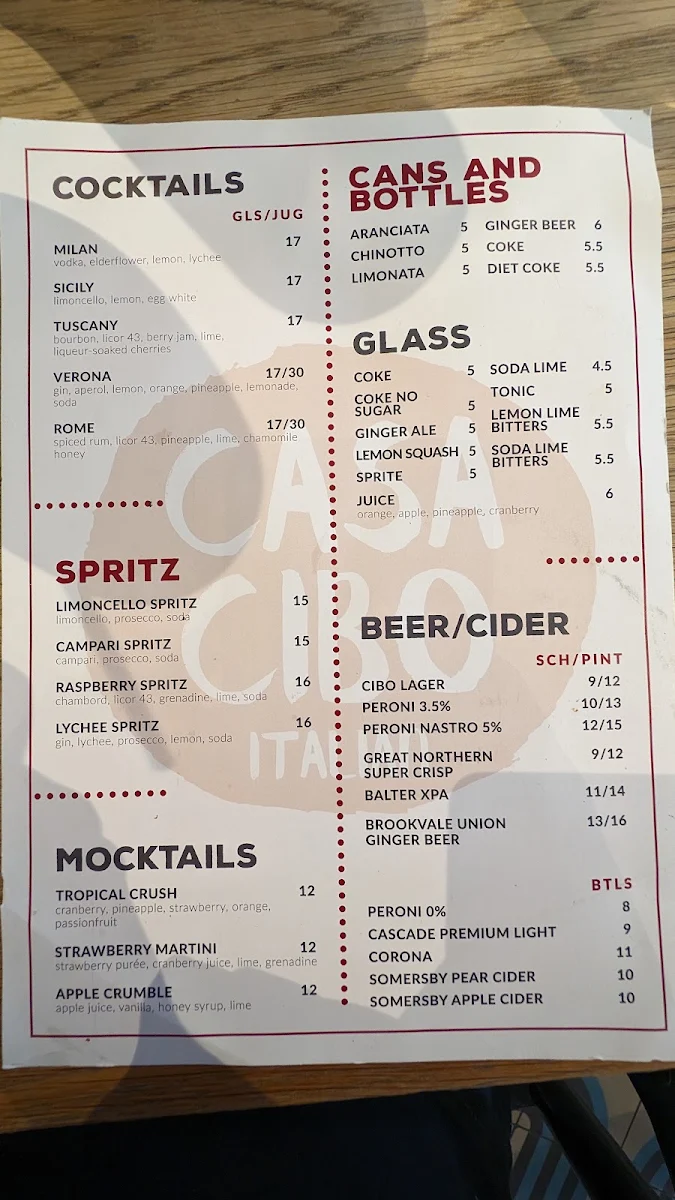 Menu, Casa Cibo