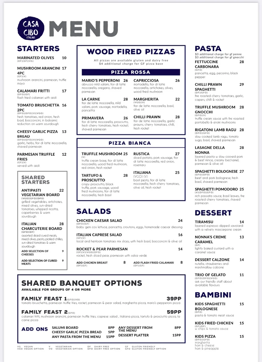 Menu, Casa Cibo