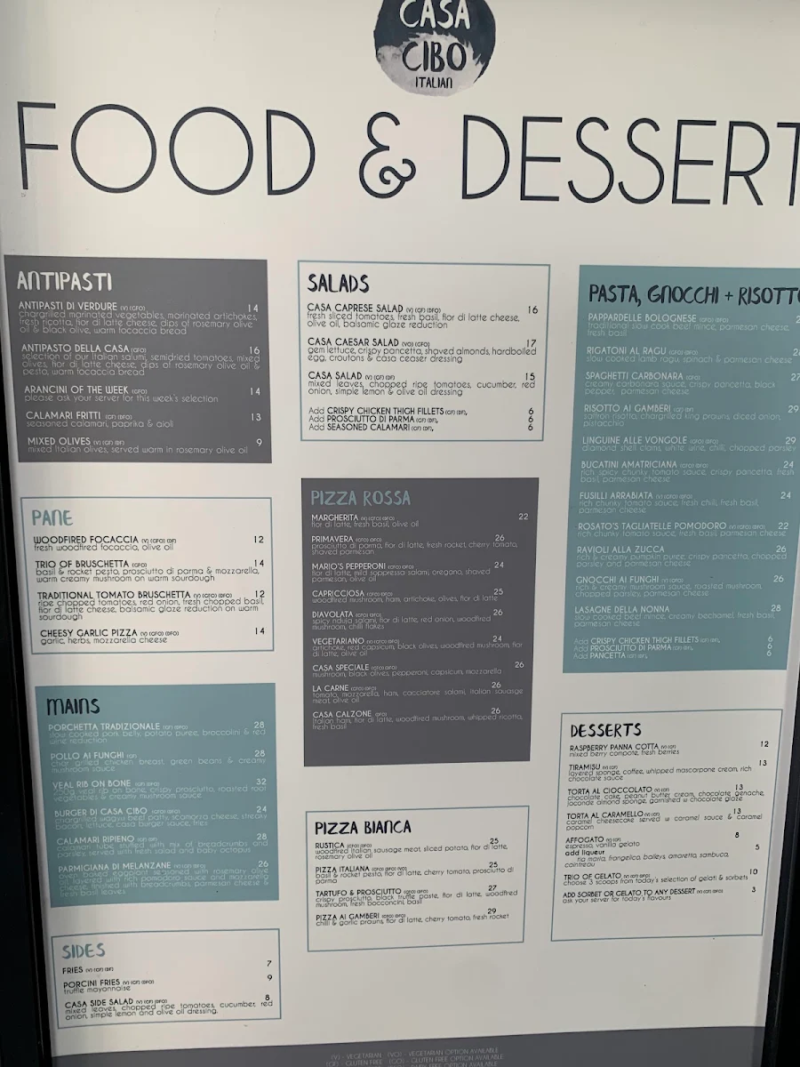Menu, Casa Cibo